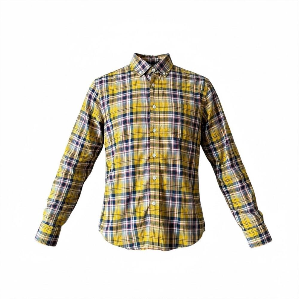 Banana Republic Men's Yellow & Blue Check‎ Untucked FIt LS Dress Shirt - Medium
